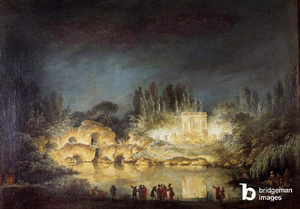 Éclairage du pavillon du Belvédère dans les jardins du Pair de Trianon à Versailles lors de la fête donnée par la reine Marie-Antoinette en l'honneur de son frère Joseph II
