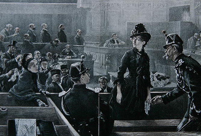 Après l’acquittement, gravure de Michelet, dans 'Le Monde Judiciaire' du 'Paris Illustre', 1er Novembre 1884, Charles Paul Renouard