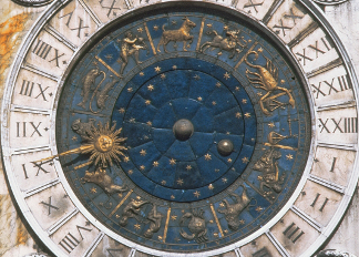 The gold and enamel clock face, design begun by Mauro Coducci (1440-1504) 1496-99 (photo) / Torre dell'Orologio, Venice, Italy