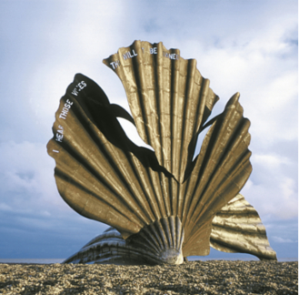 Scallop, 2003 (stainless steel), Maggi Hambling (b.1945) / Aldeburgh beach, Suffolk, UK