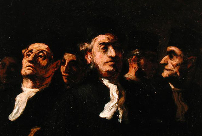 Réunion d’avocats, 1860, huile sur bois, Honore Daumier
