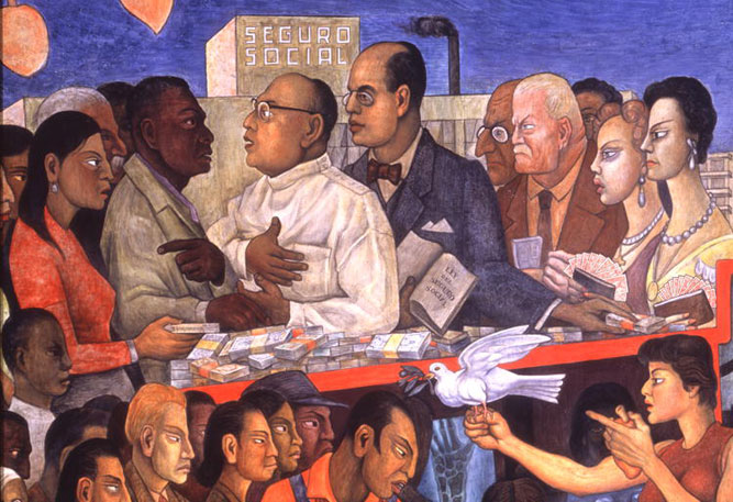 L’histoire de la médecine à Mexico: les gens demandant de meilleurs soins, 1953, peinture murale, Diego Rivera
