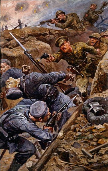 Captain Reginald James Young winning the Military Cross at the Battle of the Somme, 1916, Stanley L. Wood / National Army Museum, London / Bridgeman Images