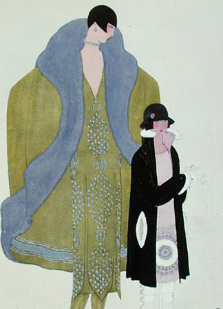 ”La Visite”, robe et manteau dessinés par Jeanne Lanvin (1867-1946) pour la Gazette du Bon Ton, 1925, dessin de Georges Lepape (1887-1971), Bibliothèque des Arts Décoratifs, Paris.