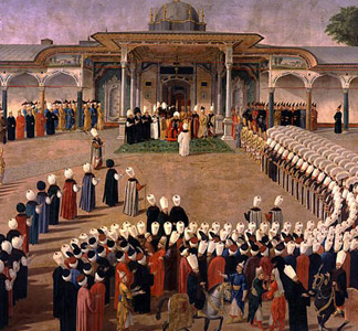 Réception à la cour du sultan Selimm III au paalis Topkapi - Ecole turque, époque ottomane - 18 ème siècle - Musée du palais Topkapi, Istanbul