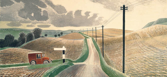 Wiltshire landscape by Eric Ravilious, (1903-42) / Private Collection / The Bridgeman Art Library